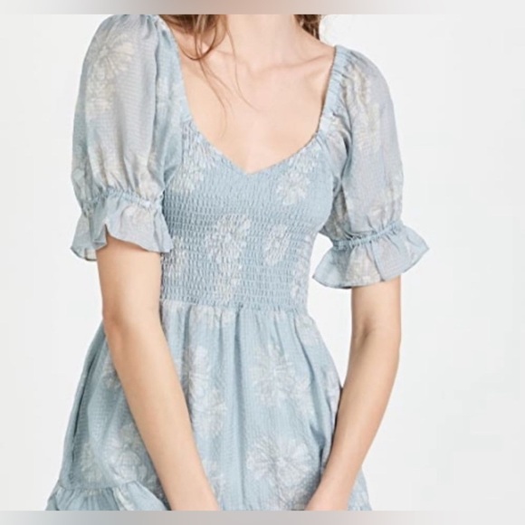 Madewell Silk Lucie Smocked Mini Dress in Moody Blue size XL - Picture 2 of 14